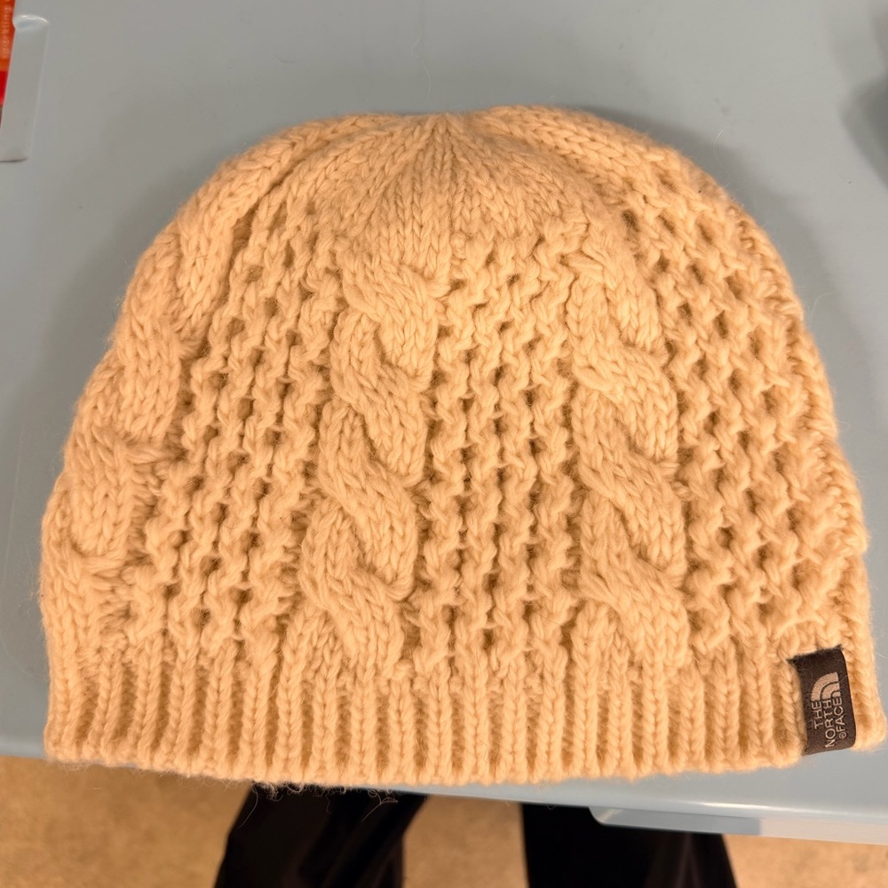 The North Face Beige Cable Knit Beanie